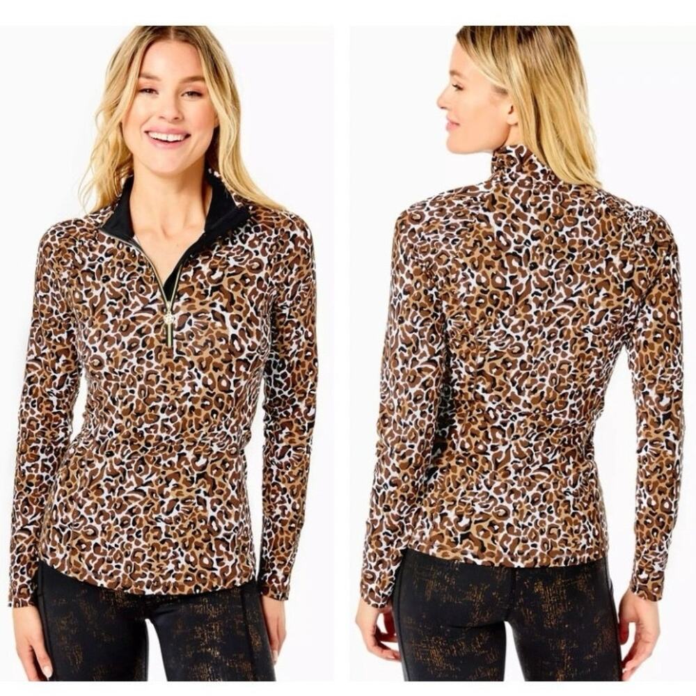 Lilly Pulitzer Luxletic Justine Quarter Zip Pullover Chocolate Onyx Fave Spot M